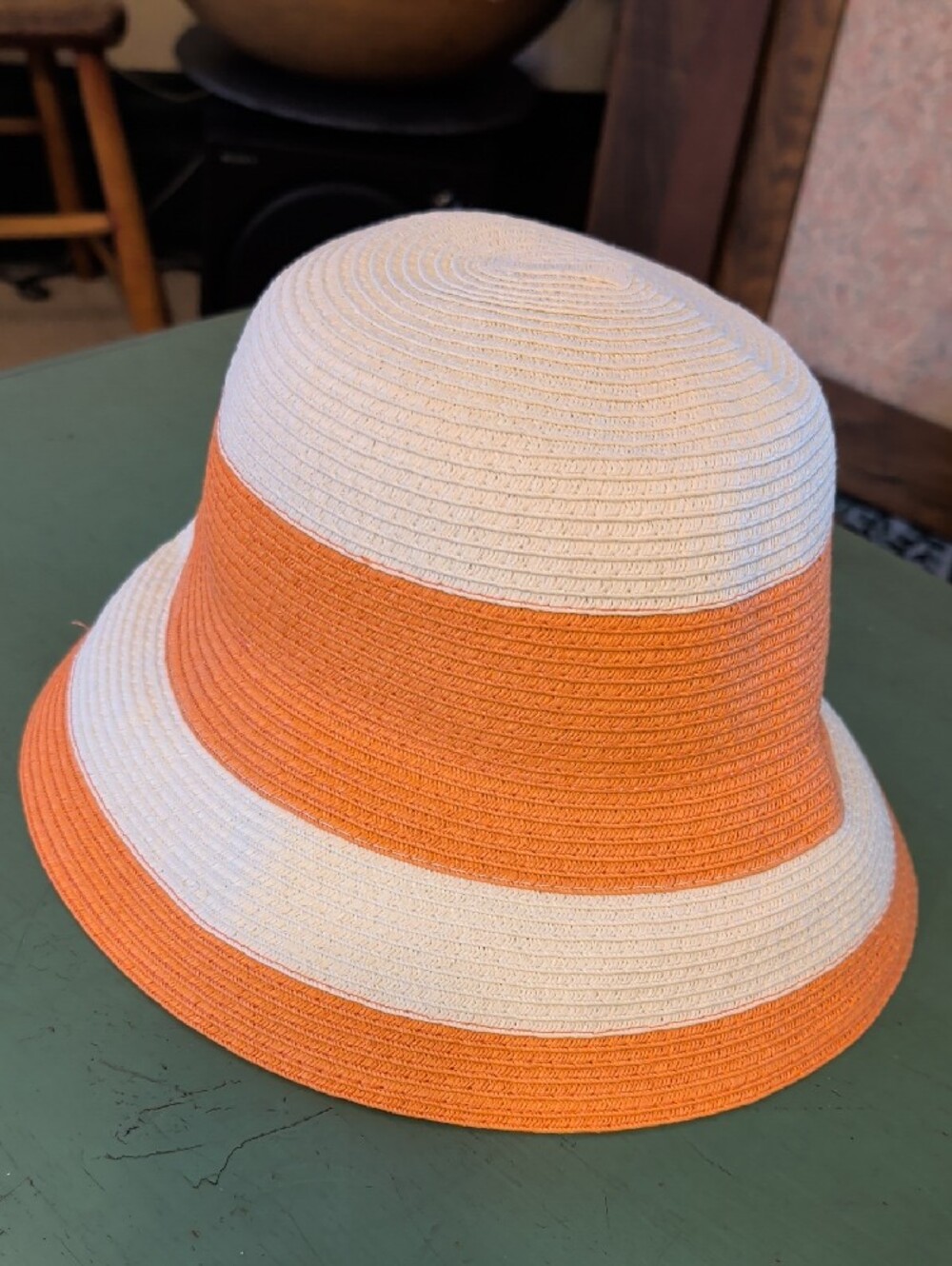 Two-Tone Straw Sun Hat in Tan and Orange